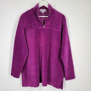 Laura Leigh Ltd Sport Purple Corduroy Quarter Zip Pullover Sweater Womens Size L
